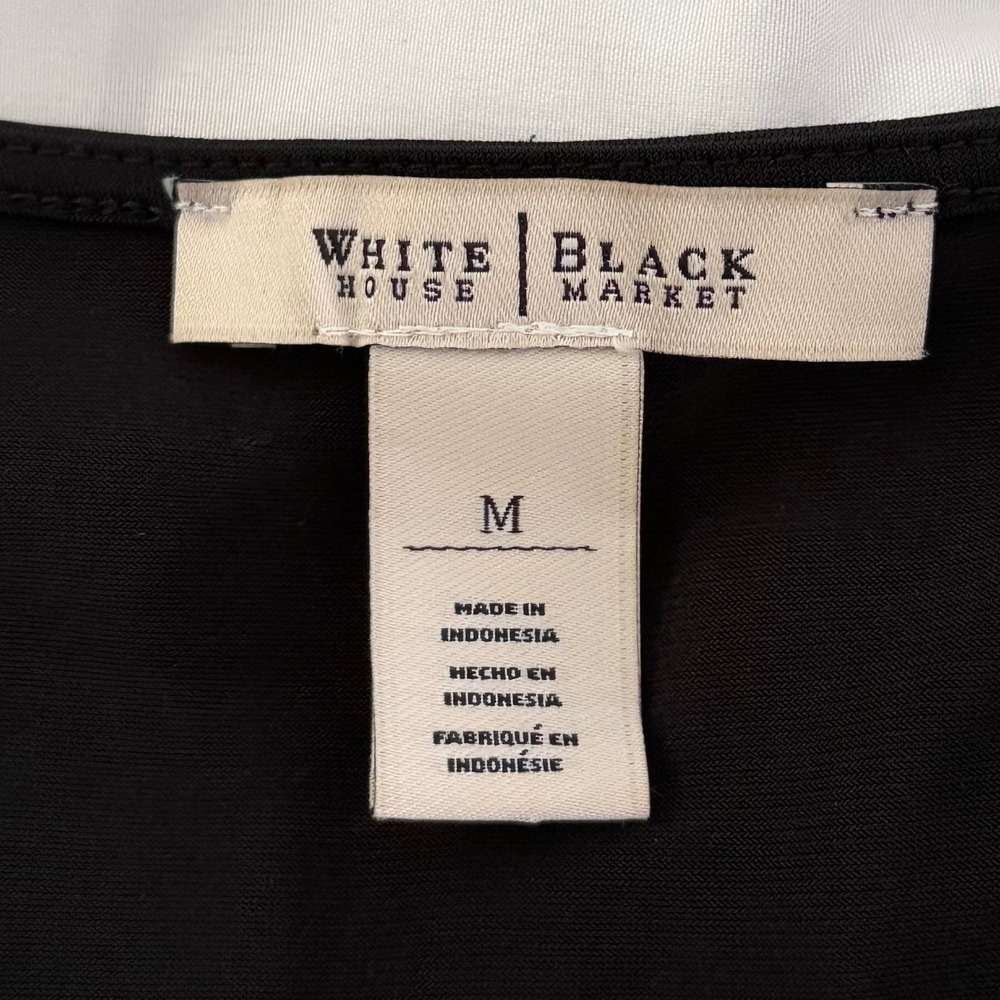 White House Black Market Boho Black Beaded V-Neck Ruffle Drop Waist Top Medium - Picture 4 of 8